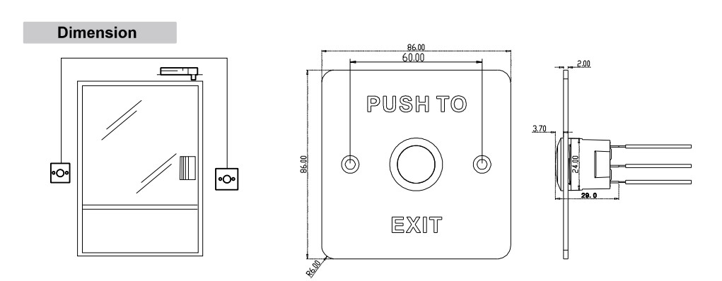 Dimensions Bouton d'urgence / sortie