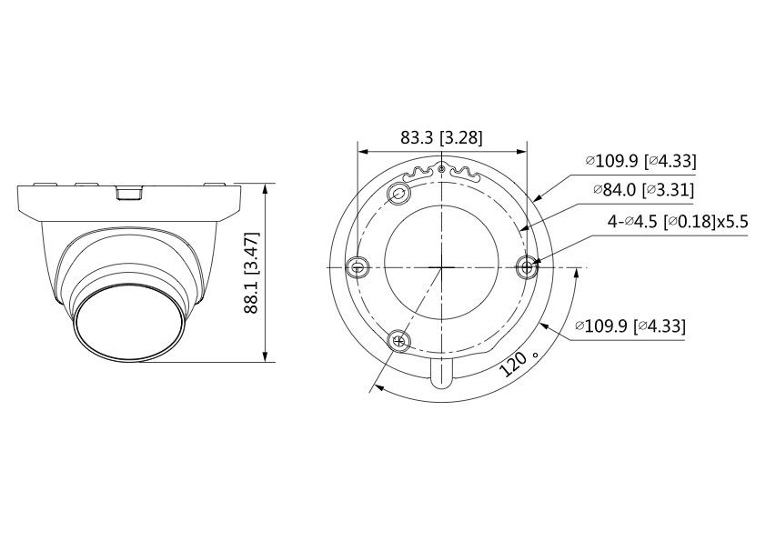 Detalle de la cámara - HAC-HDW1200TMQ-Z-A-S5 Schema dettagliato con le dimensioni della telecamera HAC-HDW1200TMQ-Z-A-S5