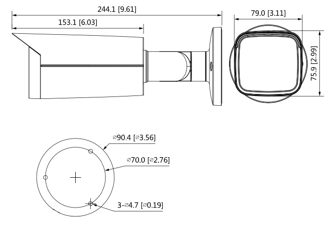 Camera detail - HAC-HFW2501T-Z-A Schema dettagliato con le dimensioni della telecamera HAC-HFW2501T-Z-A Dahua