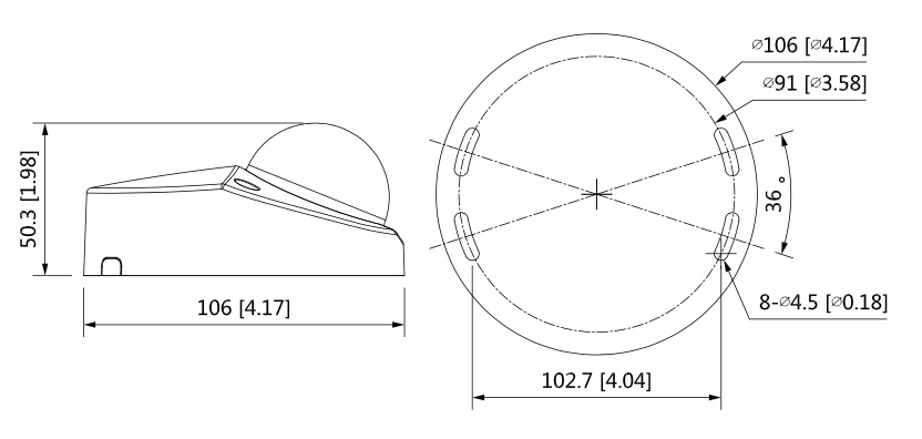 Dimensiones HAC-HDBW2501R-Z-S2