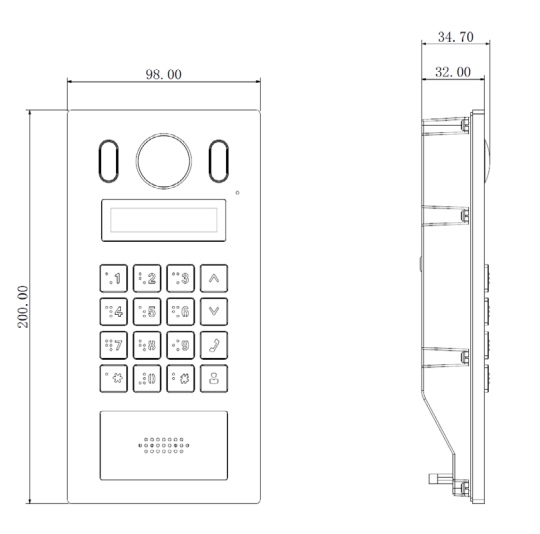 Dimensioni - VTO2202F-P-S2 Schema dimensioni postazione esterna VTO2202F-P-S2