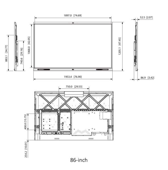 Détail du moniteur - DHL460UCM-ES Schema dettagliato con le dimensioni del monitor