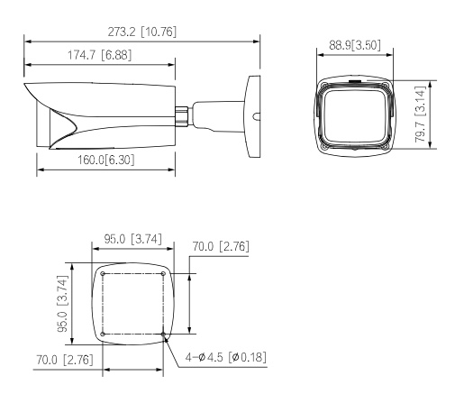 Diagramme HAC-HFW3231E-Z Schema con le dimensioni della telecamera Dahua HAC-HFW3231E-ZH