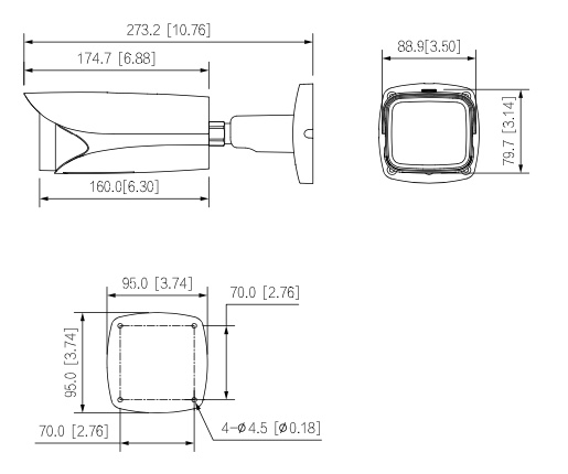 Diagramme HAC-HFW3231E-Z Schema con le dimensioni della telecamera Dahua HAC-HFW3231E-ZH