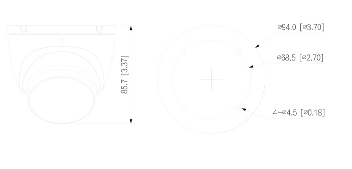 Camera detail - HAC-HDW2802T-A Schema dettagliato con le dimensioni della telecamera HAC-HDW1801M Dahua