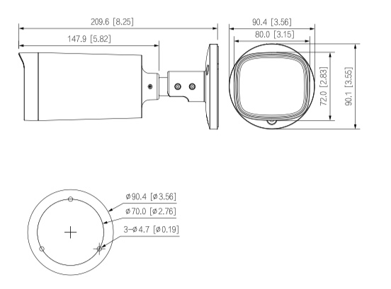 Dettaglio telecamera - HAC-HDW2802T-A Schema dettagliato con le dimensioni della telecamera HAC-HDW1801M Dahua