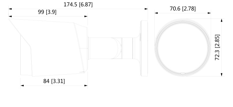 Detailed diagram with dimensions of HAC-HFW1500T-A-S2 camera