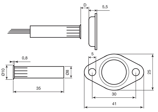 Schema dimensioni contatto magnetico CSA 416-TF