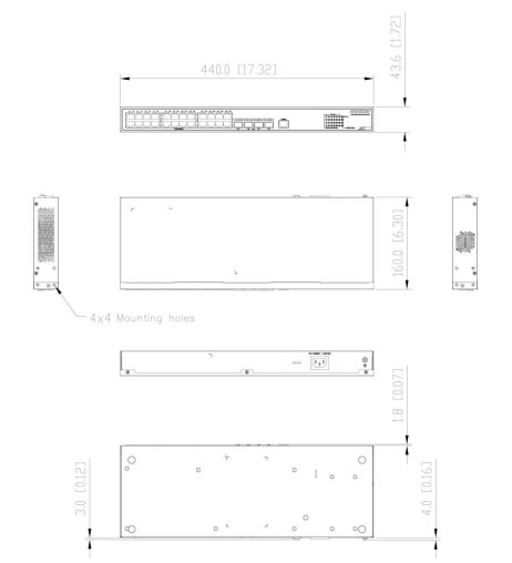 Dimensions du DS-3E2728-HI-24T4X
