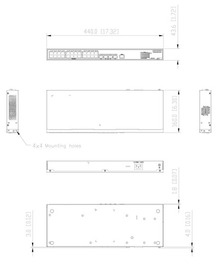 Dimensions du DS-3E2736-HI-24F8T4X