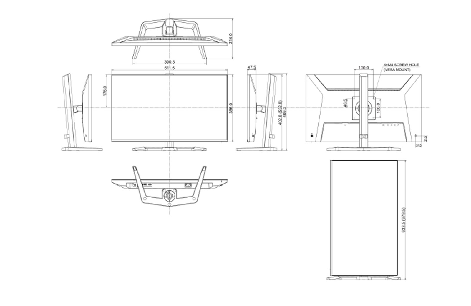 Dimensions du GB2741HSU-B1.