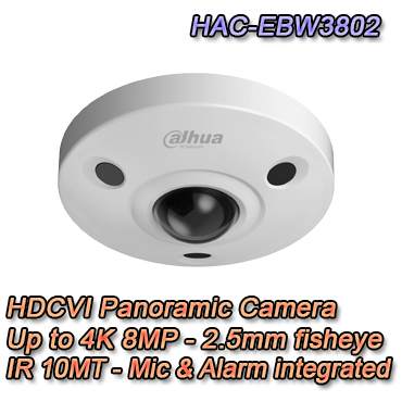 Telecamera HDCVI Dome 8MP 2.5mm Fisheye