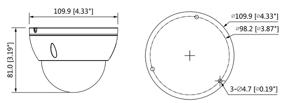 Schema dimensioni telecamera videosorveglianza HAC-HDBW2501E Dahua