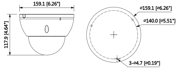 Table des dimensions de la caméra HAC-HDBW3802E-Z Dahua