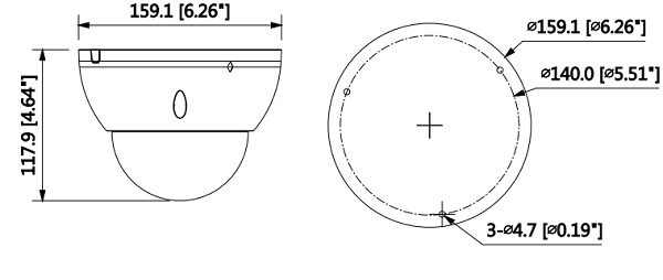 Schema dettagliato con le dimensioni della telecamera HAC-HDBW3802E-ZH Dahua