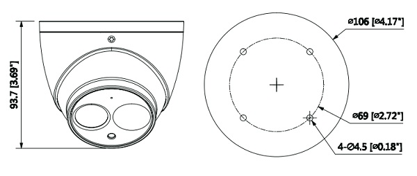 Schema con le dimensioni della telecamera Dahua HAC-HDW1200EM-A-S4