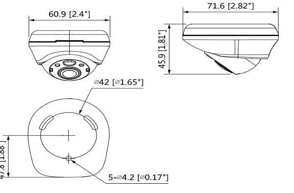 Schema con le dimensioni della telecamera dome HAC-HDW1200L-S5