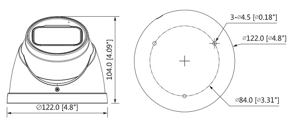 Schema dettagliato con le dimensioni della telecamera HAC-HDW1500T-Z-A Dahua