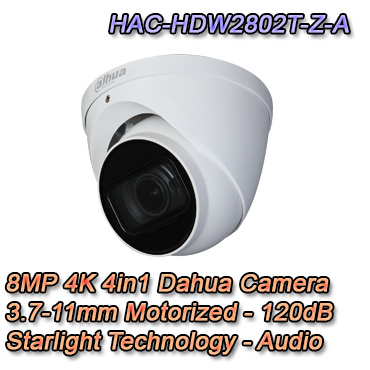 Telecamera Dahua - HAC-HDW2802T-Z-A Telecamera Dome con risoluzione 8MP e ottica varifocale 3.7-11mm motorizzata