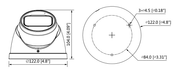 Schema dettagliato con le dimensioni della telecamera HAC-HDW2802T-Z-A Dahua