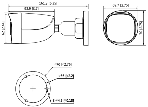 Dimensiones HAC-HFW1200CM-A-S5 Schema con le dimensioni della telecamera <div class=