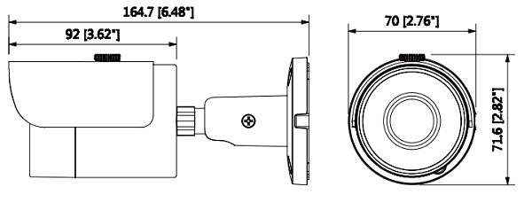 Schéma avec les dimensions de la caméra HAC-HFW1200S-S3