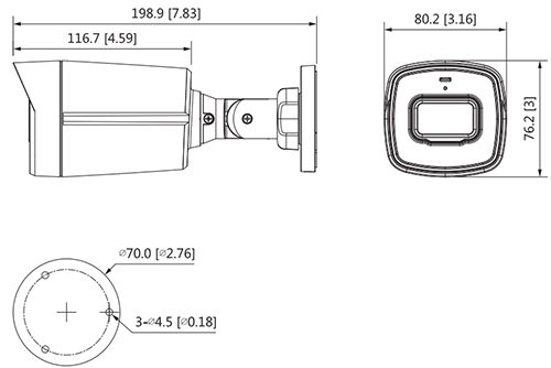 Schema con le dimensioni della telecamera HAC-HFW1200TL-S5