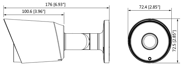 Schema con le dimensioni della telecamera HAC-HFW1200T