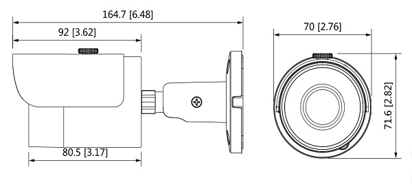 Schema dettagliato con le dimensioni della telecamera HAC-HDW1801M Dahua