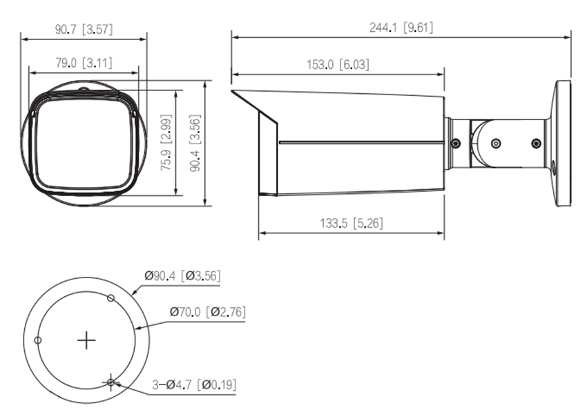 Camera detail - HAC-HWF2241T-Z-A Schema dettagliato con le dimensioni della telecamera Dahua