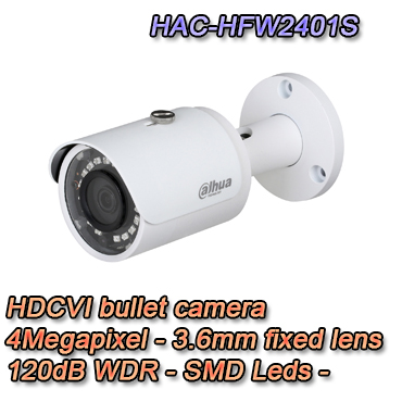 Bullet Camera - HAC-HFW2401S Telecamera bullet dahua 4MP , 3,6mm ottica fissa e 18 smd leds