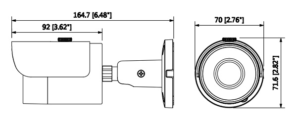 Table des dimensions de la caméra pour la surveillance HAC-HFW2401S Dahua