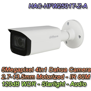 Telecamera Dahua - HAC-HFW2501T-Z-A Telecamera Bullet con risoluzione 5MP e ottica varifocale motorizzata 2.7-13.5mm