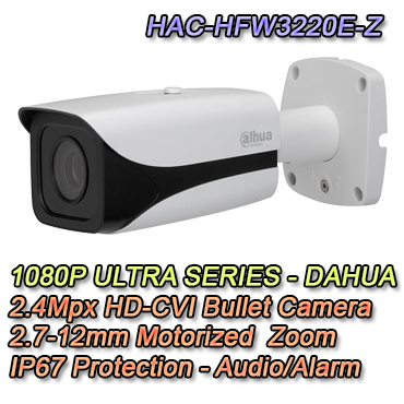 Telecamera HD-CVI Bullet con risoluzione 1080P 2.4Mpx e ottica varifocale 2.7-12mm con zoom motorizzato