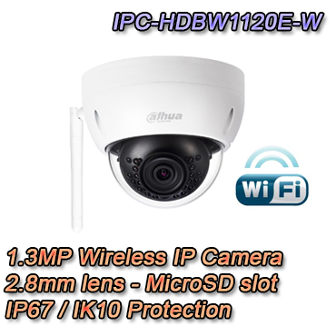 Caméra IP - IPC-HDBW1120E-W Caméra IP Dôme 1.3Mp 2.8mm IP67 IK10 WiFi