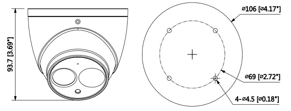 Schema dettagliato con le dimensioni della telecamera IPC-HDW4831EM-ASE