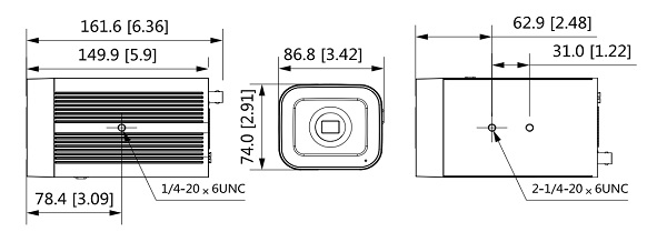 Schema dettagliato con le dimensioni della telecamera IPC-HF7442F