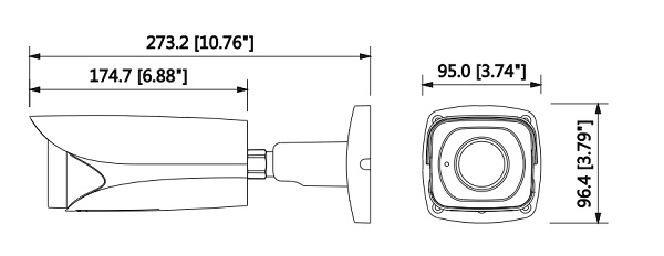 Schema dettagliato con le dimensioni della telecamera IPC-HFW5830E-Z Dahua