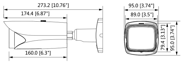 Schema dettagliato con le dimensioni della telecamera  IPC-HFW5631E-ZE Dahua