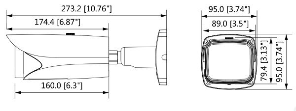 Schema dettagliato con le dimensioni della telecamera  IPC-HFW5831E-Z5E Dahua