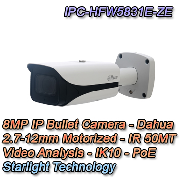 Telecamera Bullet con risoluzione 8MP e ottica varifocale 2.7-12mm, smart detection, ip67, micro sd