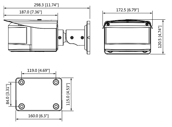 Schema dimensioni telecamera videosorveglianza IPC-PFW8601-A180