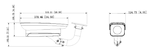 Schema dettagliato con le dimensioni della telecamera ITC237-PW6M-IRLZF1050-B Dahua