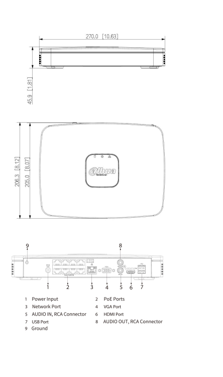 Schema dimensioni NVR2108-8P-4KS2