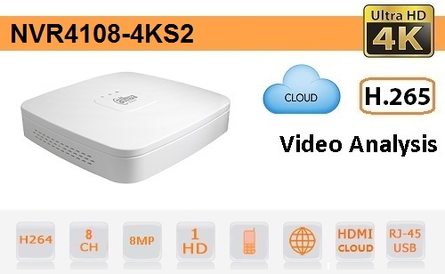 NVR 8 canaux IP - NVR4108-4KS2 NVR 8 Canali IP Dahua fino a 8megapixel 4k ultra hd