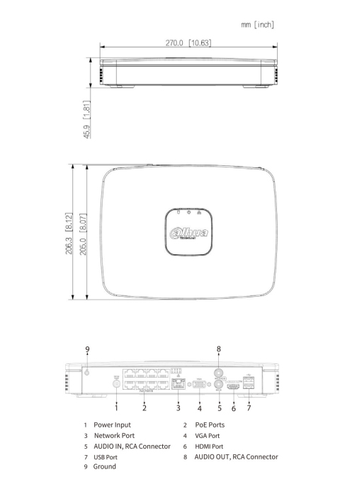 Dessin des dimensions du NVR4108-8P-4KS3
