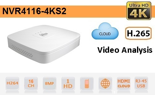 NVR 16 Channels IP - NVR4116-4KS2 NVR 16 Canali IP Dahua fino a 8megapixel 4k ultra hd