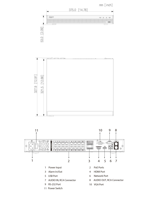 Dessin des dimensions du NVR4216-16P-4KS3