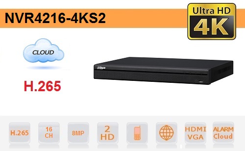 NVR 16 Channels DAHUA - NVR4216-4KS2 NVR 16 Canali fino a 8MP - Serie 4K Ultra HD - Dahua
