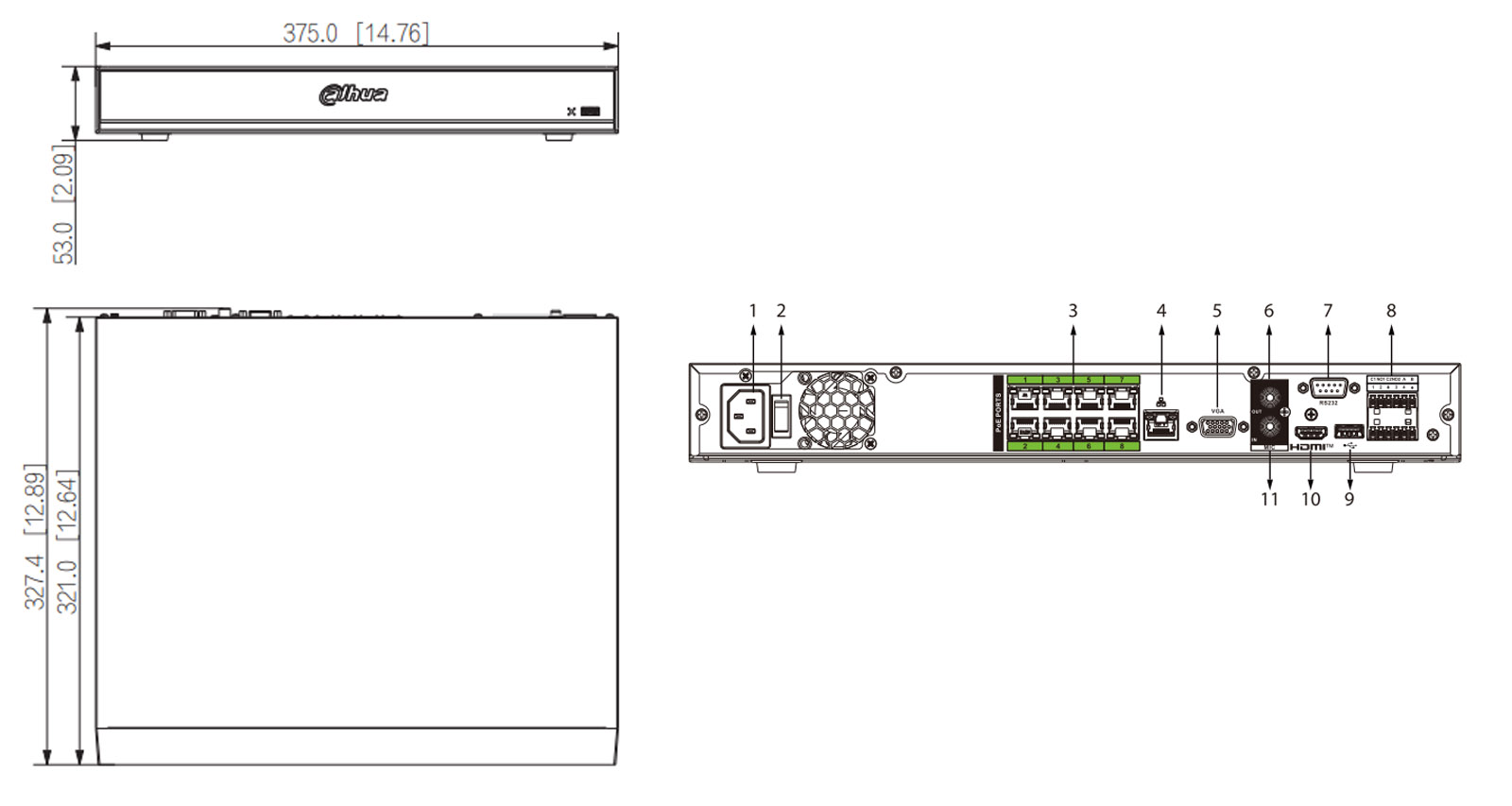 Dimensions du NVR5208-8P-X-PRO